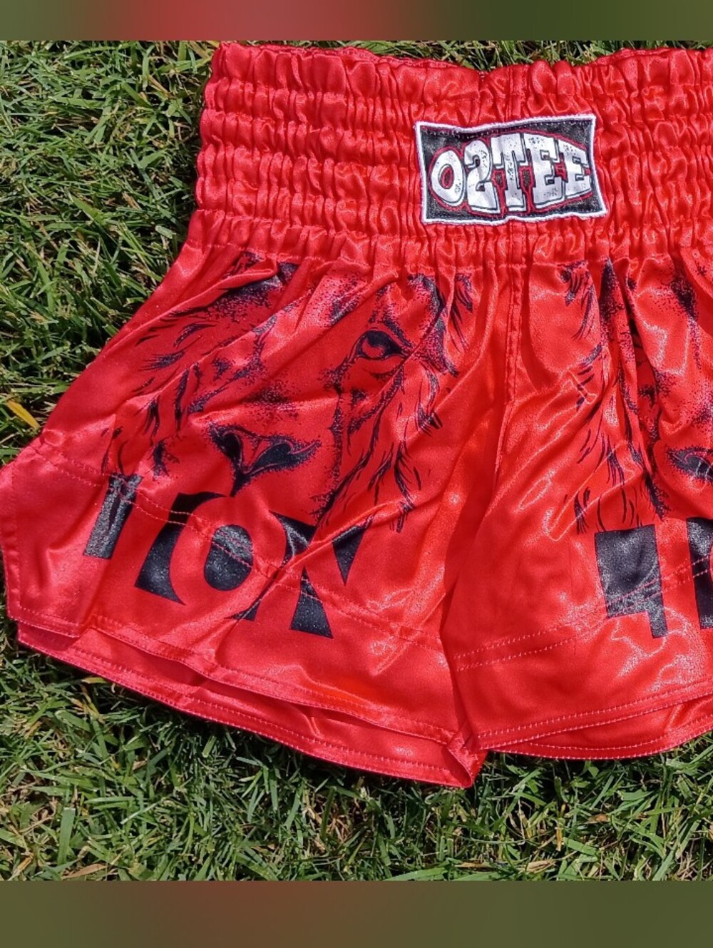NWOT Satin Muay Thai Kickboxing Shorts Red Lion Graphic Streetwear Unisex S - Picture 2 of 10